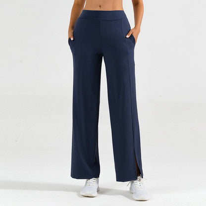 Women's wide-leg yoga pants with side slit – sporty style