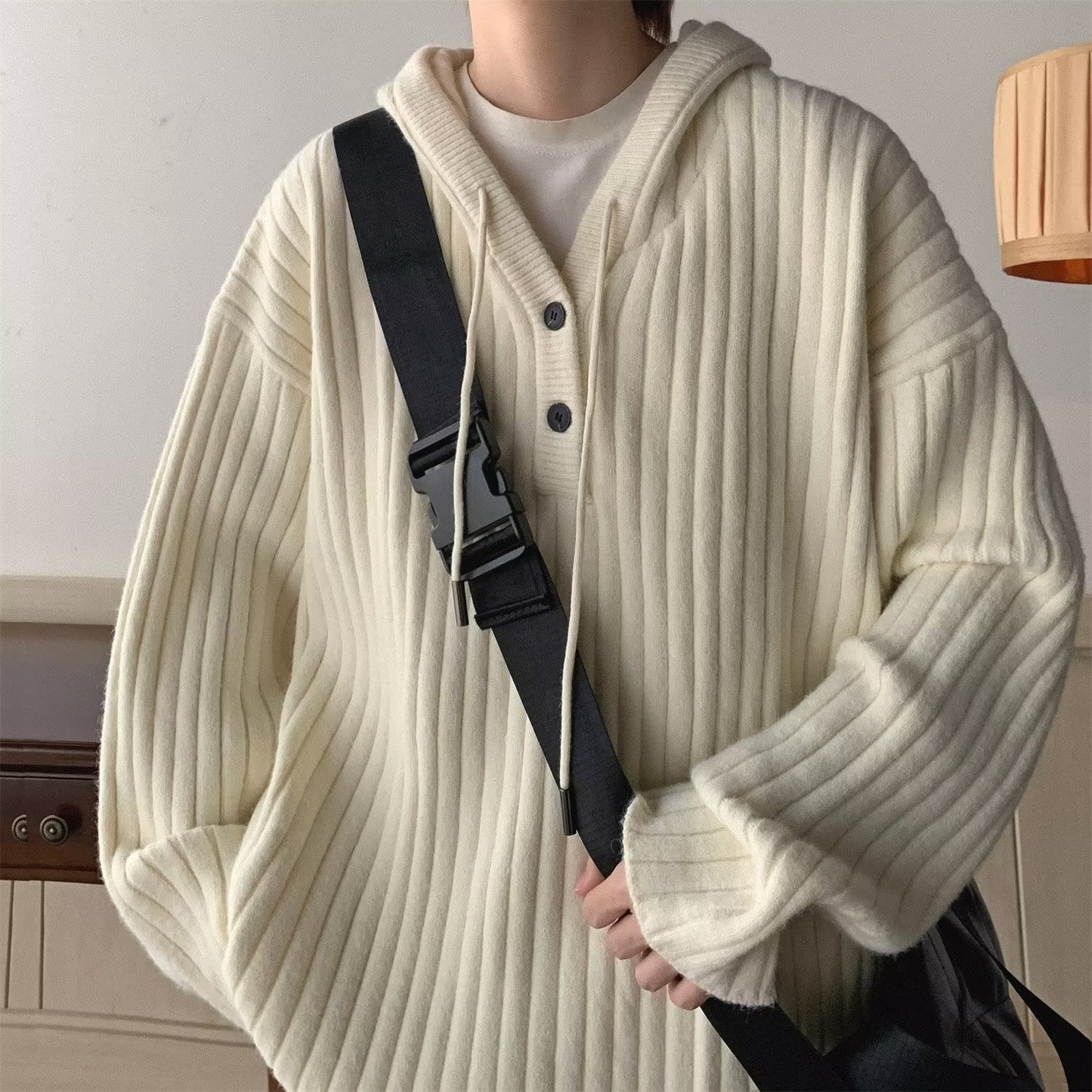 Herren Strickjacke Waffelstruktur Langarm Offenes Design – Woll-Mischung