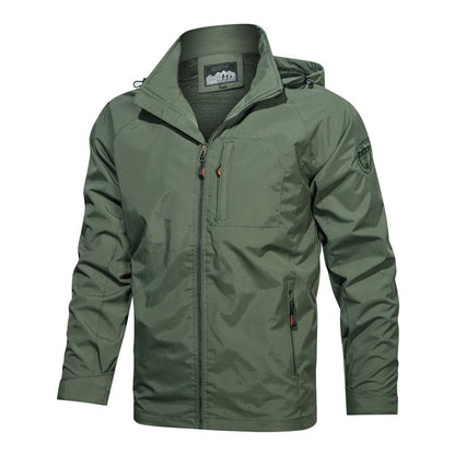 Men's hooded jacket with stand-up collar, zipper, thin version