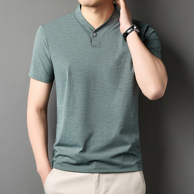 Herren Sommer T-Shirt mit Reißverschluss am Kragen – Kurzarm Normale Passform