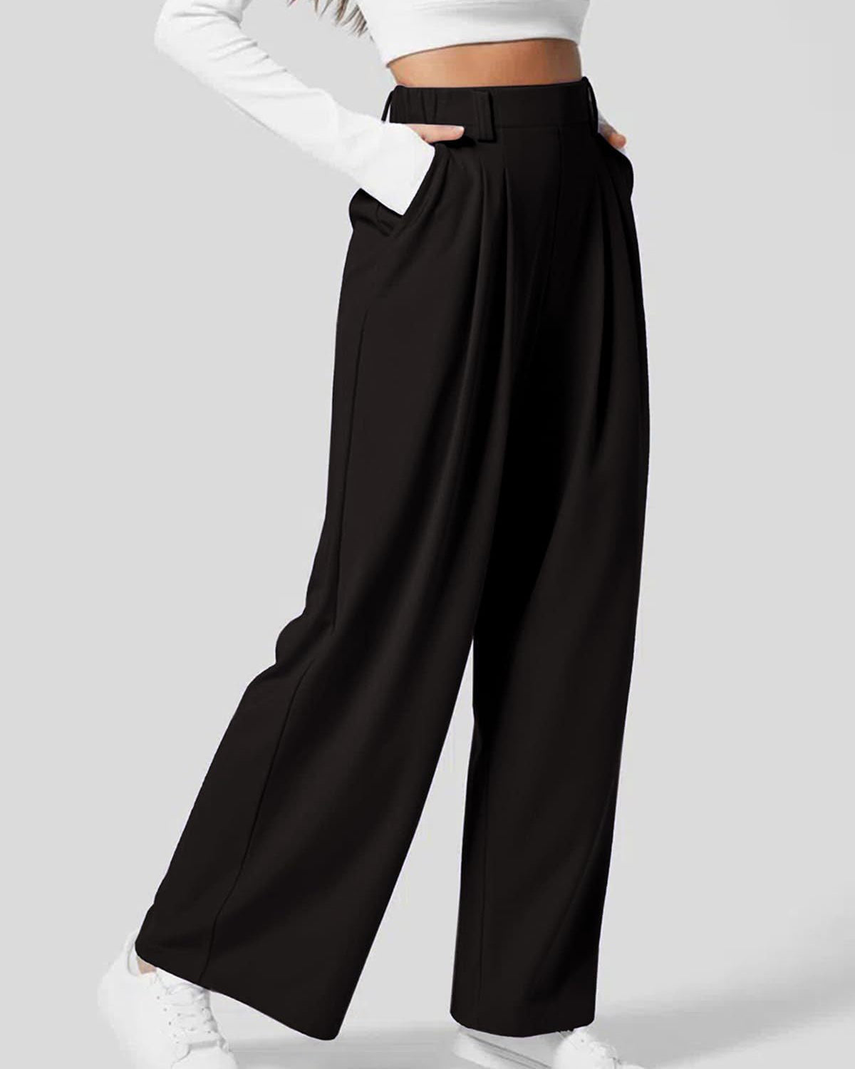 Women's pants with elastic waistband, waffle knit, and wide leg