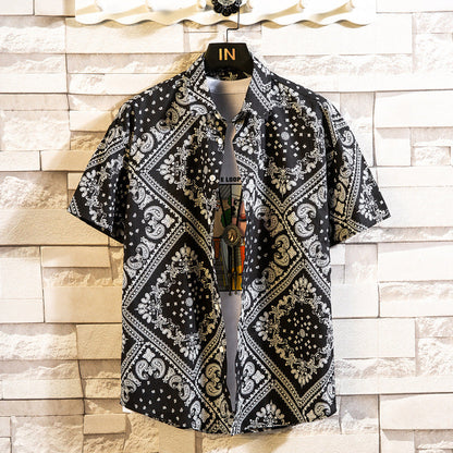 Herren Sommerhemd Mit Blumenmuster, Kurzarm, Reverskragen, Schmaler Passform, Cardigan-Stil, Mehrfarbig