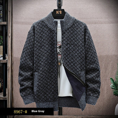 Herren Strickpullover Reißverschluss Langarm Lockeres Design – Woll-Mischung
