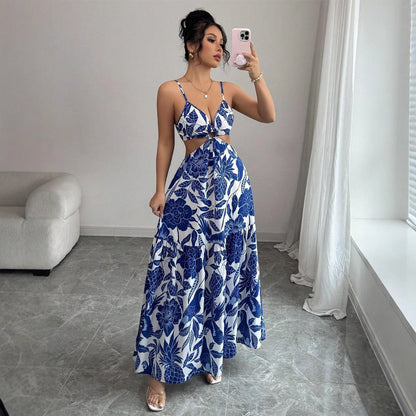 Damen Maxikleid mit Blumenmuster – Neckholder Ärmelloses Design