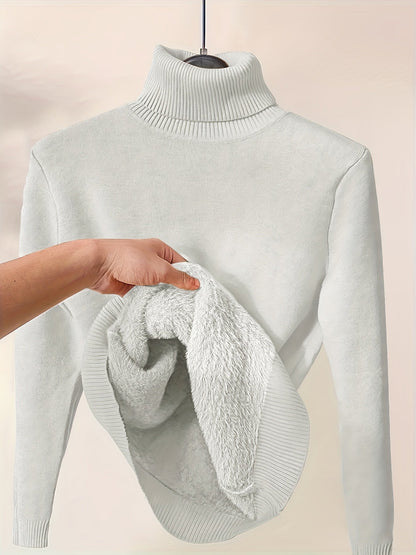 Damen Rollkragenpullover Langarm Glatte Oberfläche Dehnbar – Elegant und Vielseitig