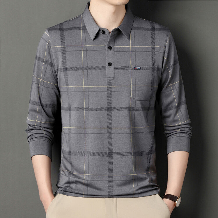 Herren Polohemd Gestreift Langarm Slim Fit – Baumwoll-Mischung