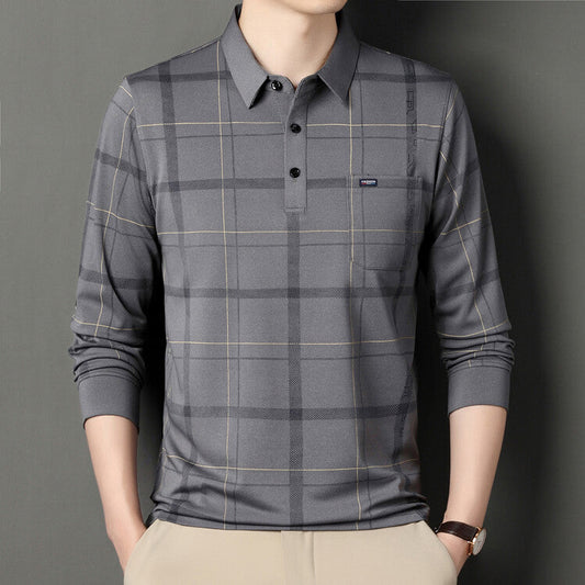 Herren Polohemd Gestreift Langarm Slim Fit – Baumwoll-Mischung