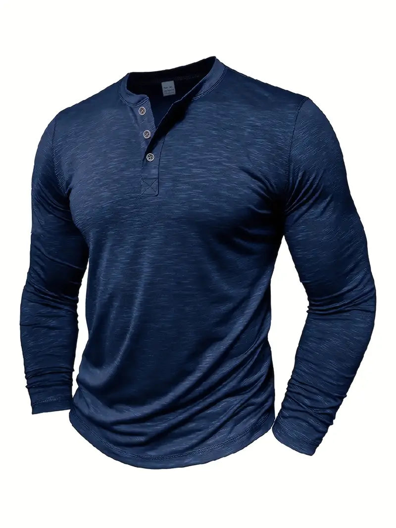 Herren Langarm Henley T-Shirt Mit Knopfleiste