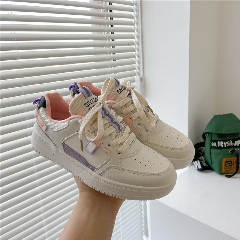 Women's sneakers with thick sole and rounded toe – PU look