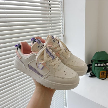 Women's sneakers with thick sole and rounded toe – PU look