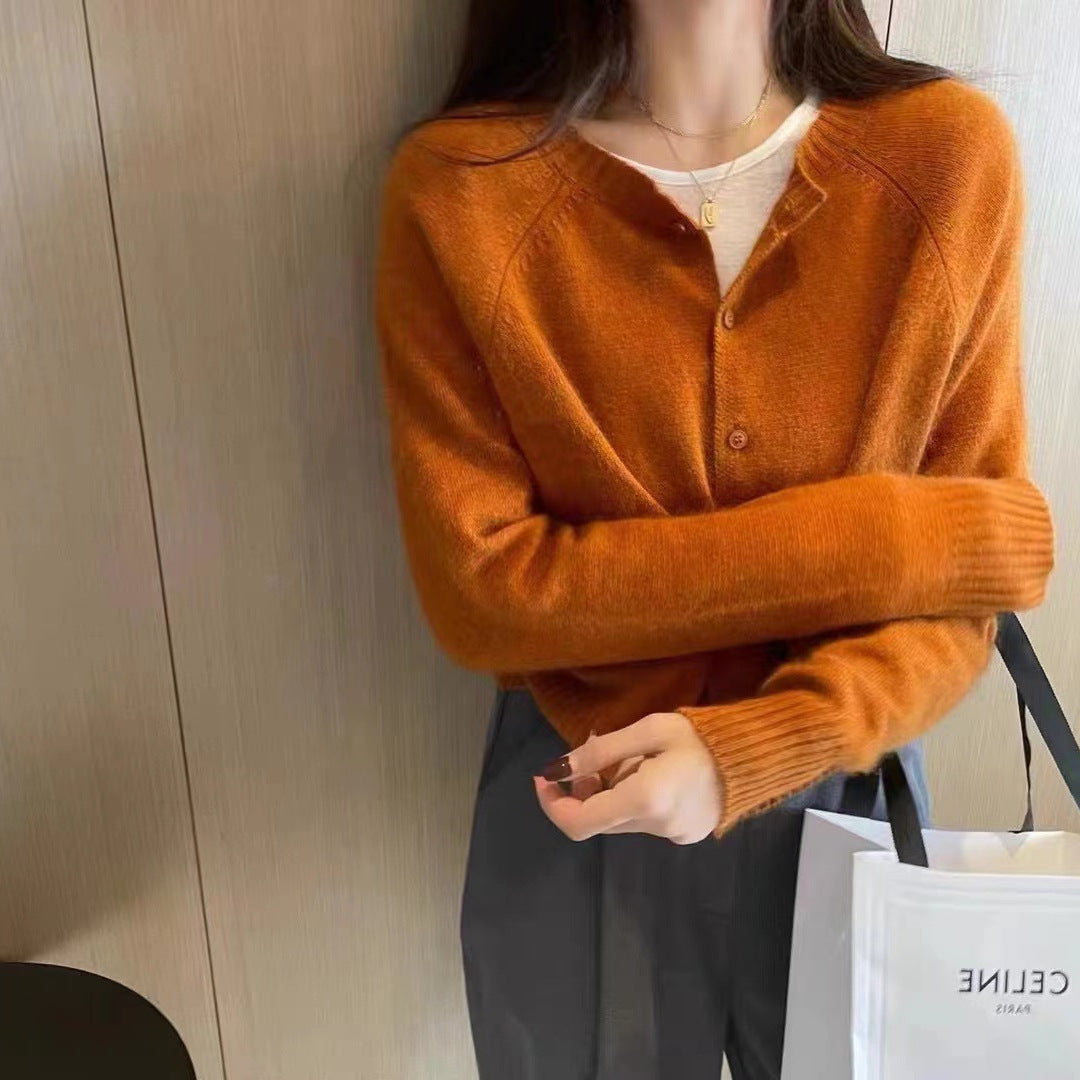 Women's Cardigan Solid Color Long-Sleeve Knitted Jacket with Open Front