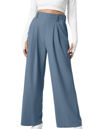 Women's pants with elastic waistband, waffle knit, and wide leg