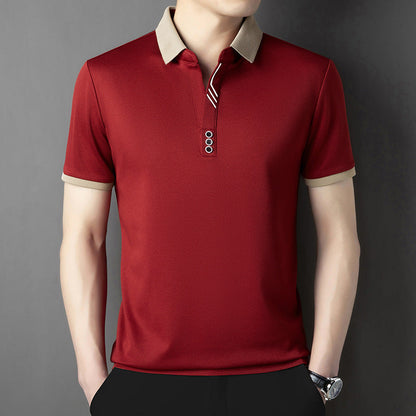 Herren Sommer T-Shirt, Einfarbig, Mit Reverskragen, Kurzen Ärmeln, Asymmetrischem Schnitt, Atmungsaktiv Und Leicht