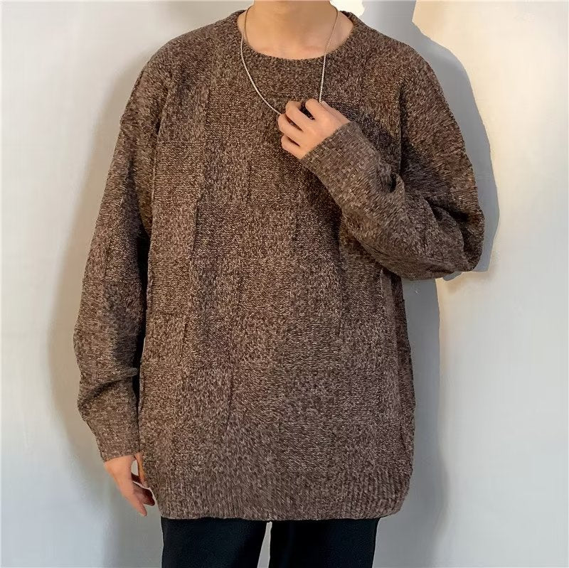 Herren Winter Pullover Rautenmuster Langarm Lockerer Schnitt – Woll-Mischung