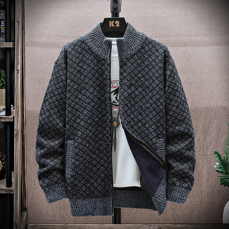 Herren Strickpullover Reißverschluss Langarm Lockeres Design – Woll-Mischung