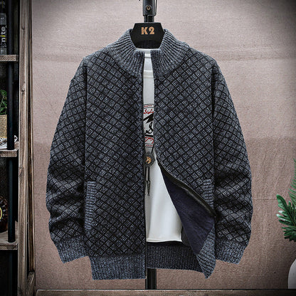 Herren Strickpullover Reißverschluss Langarm Lockeres Design – Woll-Mischung
