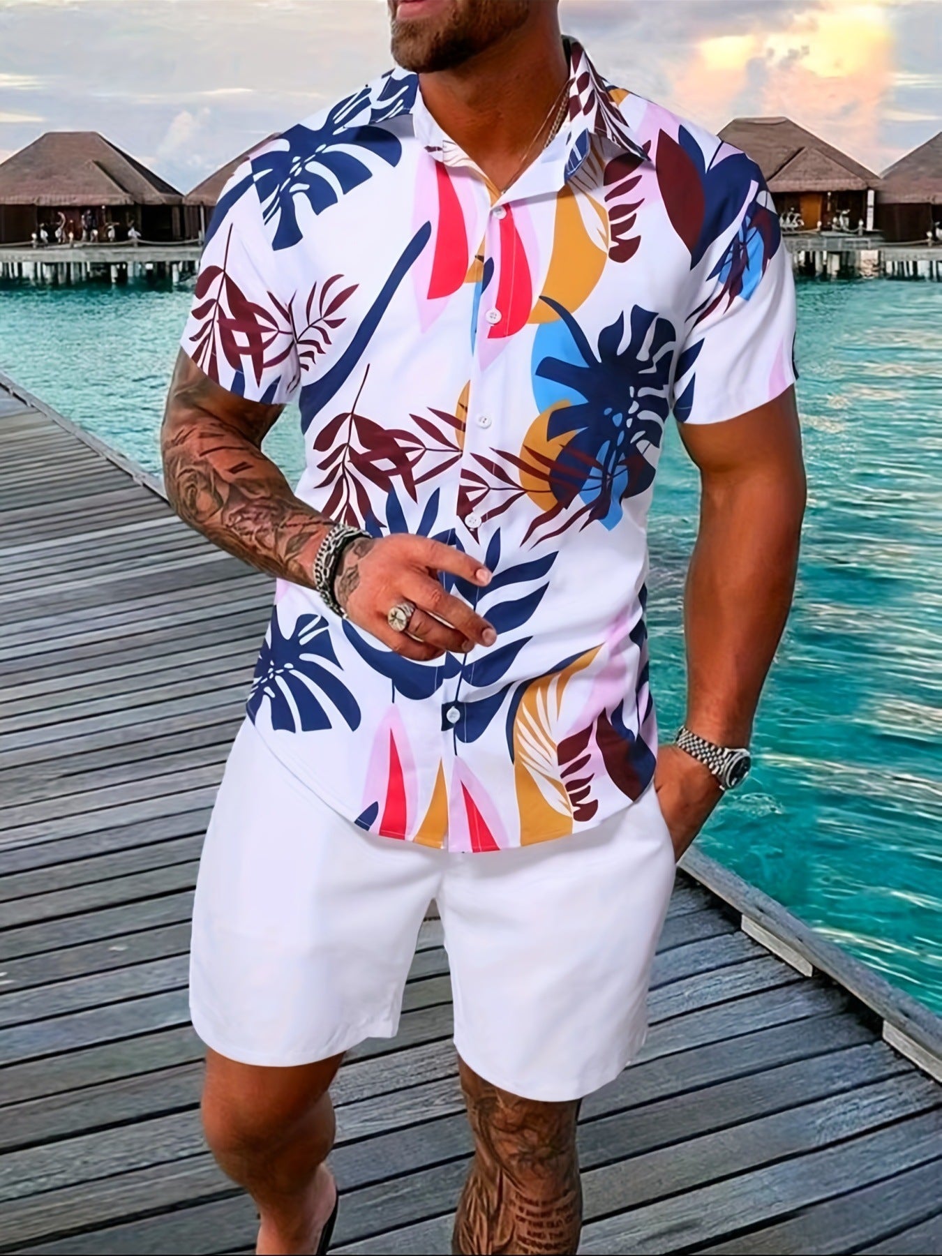 Herren Sommer-Shorts-Set: Kurzarmhemd Und Shorts Aus Baumwollmischung