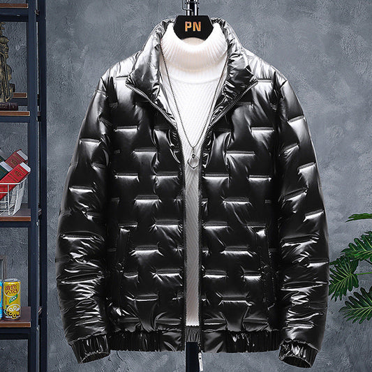 Herren Winterjacke Glänzend mit Stehkragen