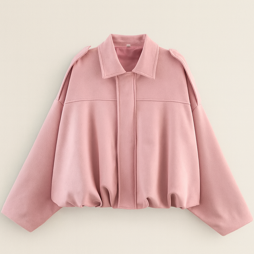 Women's Autumn Bomber Jacket with Oversized Fit, Cropped Length, and Zipper
