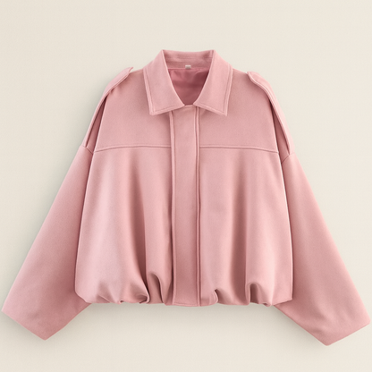 Women's Autumn Bomber Jacket with Oversized Fit, Cropped Length, and Zipper