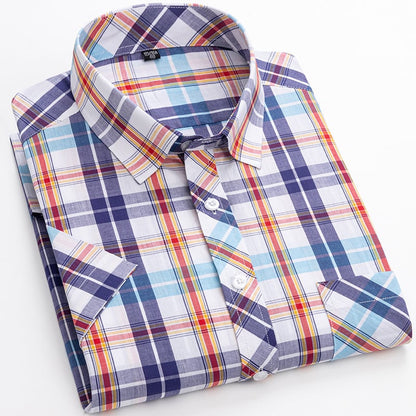Men's Short-Sleeve Shirt with Check Pattern and Button Placket – Cotton Blend