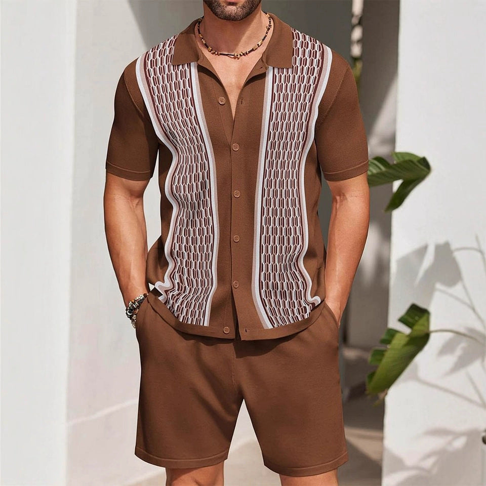 Herren-Zweiteiler-Set: Kurzarmhemd Und Shorts Mit Print, Lockere Passform