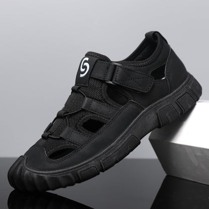 Herren-Sommersandalen Mit Mesh-Obermaterial, Klettverschluss, Hohlem Design Und Gummisohle