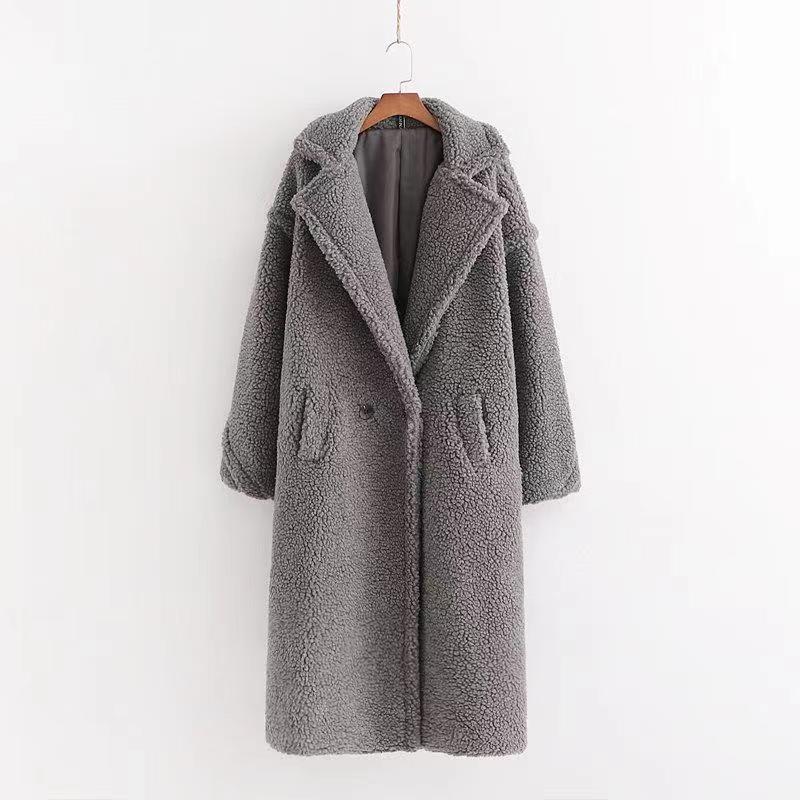 Damen Wintermantel lang mit Teddy-Struktur und verstärktem Design