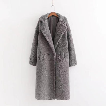 Damen Wintermantel lang mit Teddy-Struktur und verstärktem Design