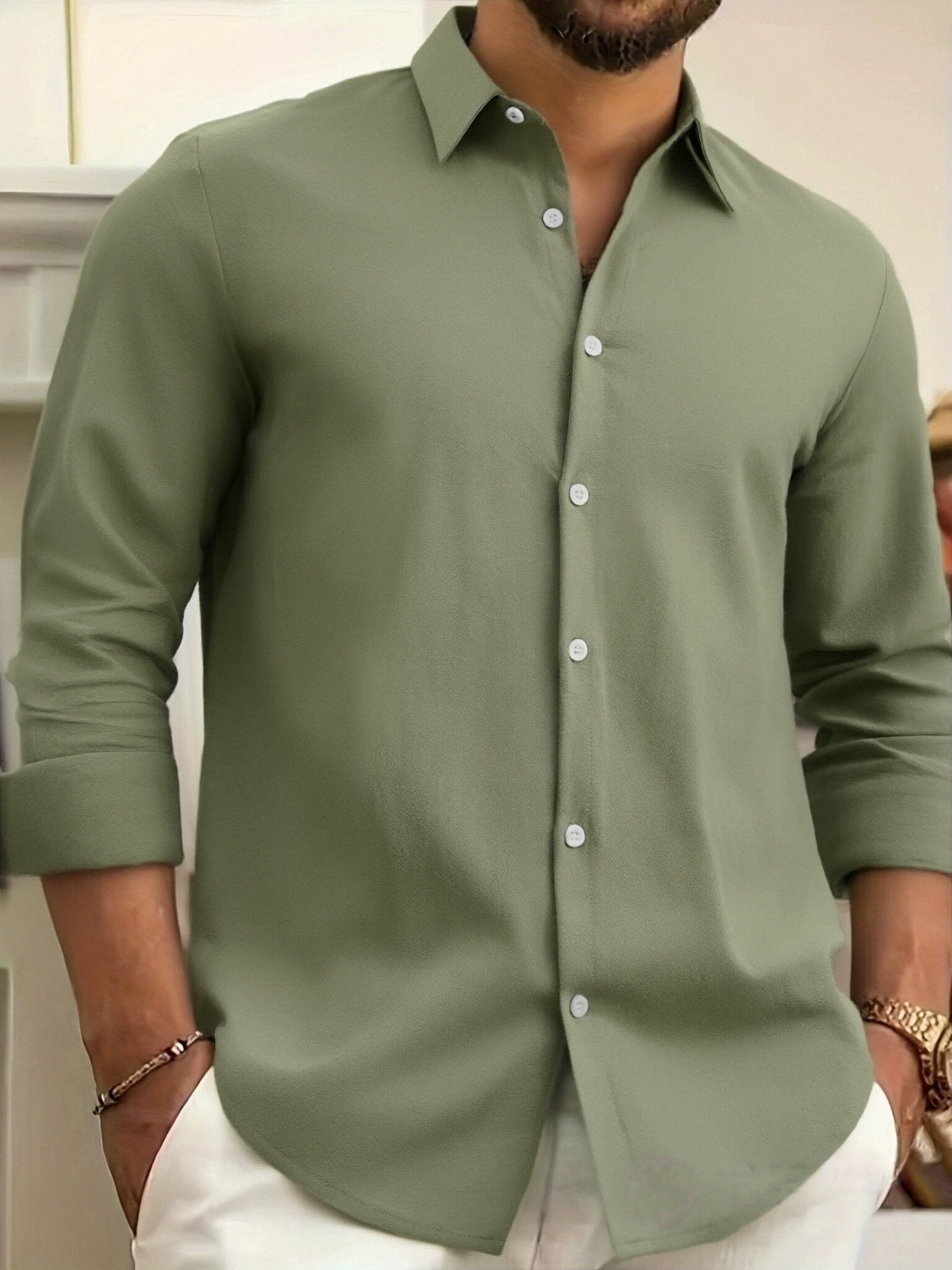 Herren Frühling Langarm Freizeitshirt – Baumwollmischung Leinenstil