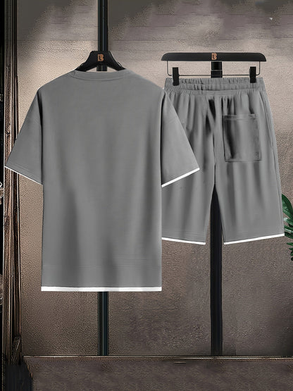 Herren Zweiteiliges Set mit Waffelstruktur T-Shirt und Kordelzug Shorts