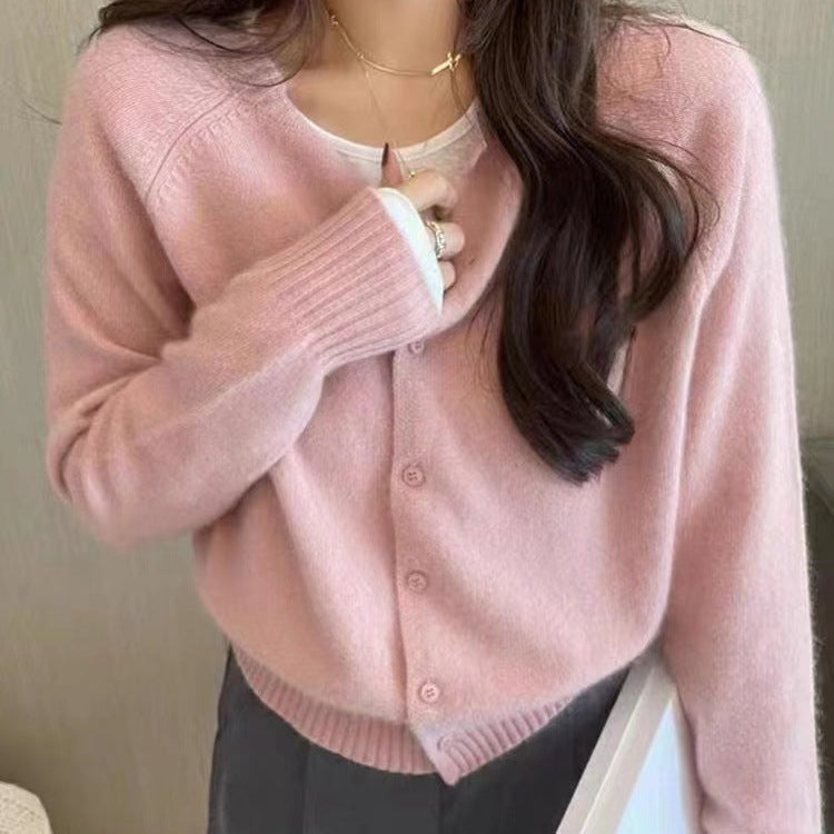 Women's Cardigan Solid Color Long-Sleeve Knitted Jacket with Open Front