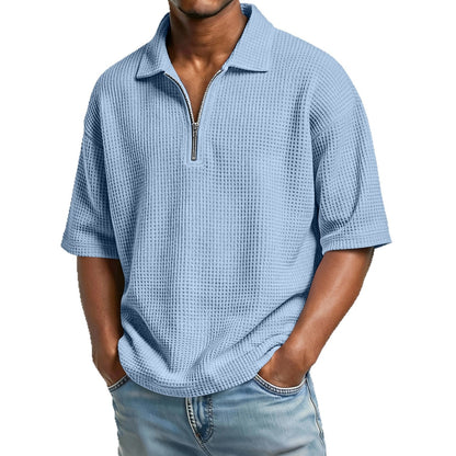 Herren Sommer Waffelstrick Poloshirt – Kurzarm Normale Passform