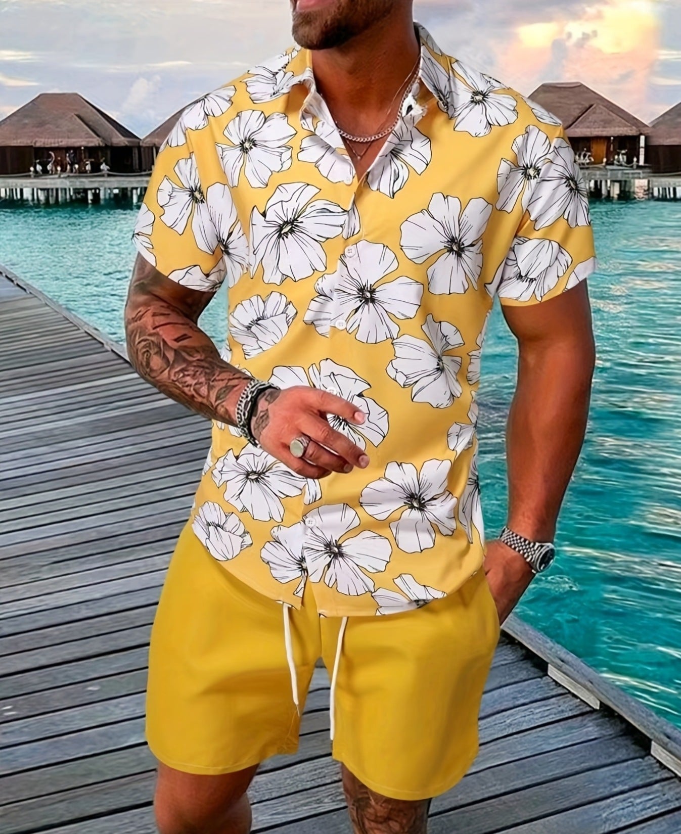 Herren Sommer-Shorts-Set: Kurzarmhemd Und Shorts Aus Baumwollmischung