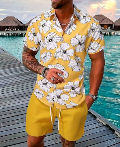 Herren Sommer-Shorts-Set: Kurzarmhemd Und Shorts Aus Baumwollmischung