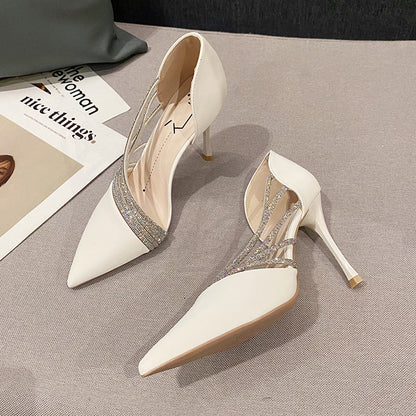 Damen-Sommer-Stiletto-Pumps Mit Spitzer Zehenpartie Und Strasssteinen