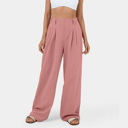 Women's pants with high waist, wide leg, and side pockets – Classic style