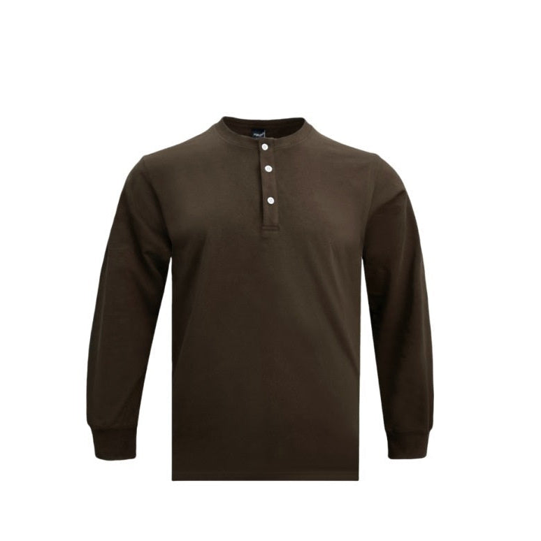 Herren Langarm Henley Shirt – Schweres Material Normale Passform