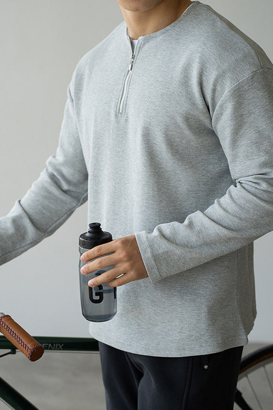 Men's Spring Shirt Solid Color Long Sleeve with Turn-down Collar