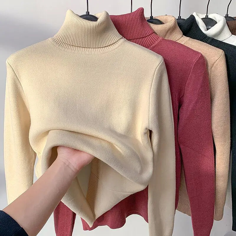Damen Rollkragenpullover Langarm Glatte Oberfläche Dehnbar – Elegant und Vielseitig