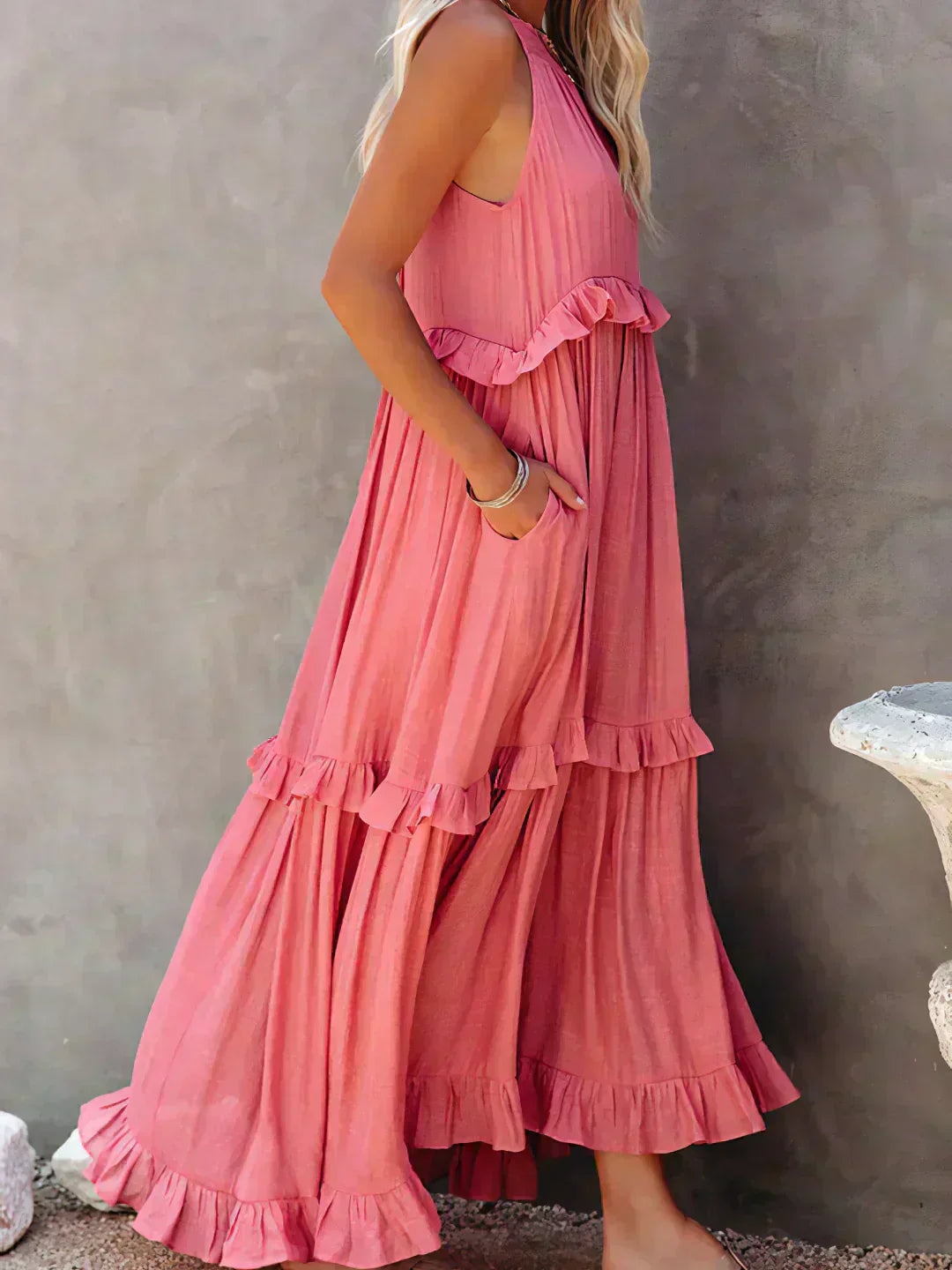 Damen Sommerkleid ohne Ärmel mit Rüschendetails