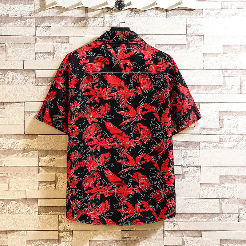 Men's Printed Short-Sleeve Shirt and Shorts, Two-Piece Cotton Blend Set, Street Style Outfit, Lightweight Summer Clothing