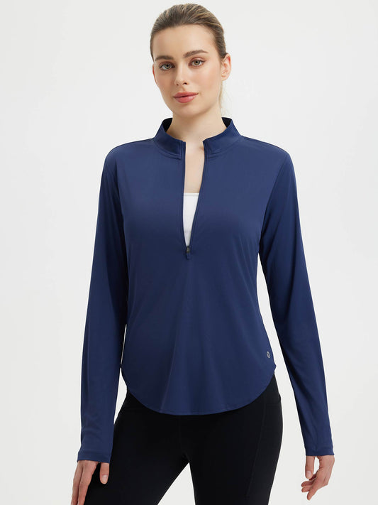 Women's Long-Sleeve Shirt with Rounded Hem and Thumbholes