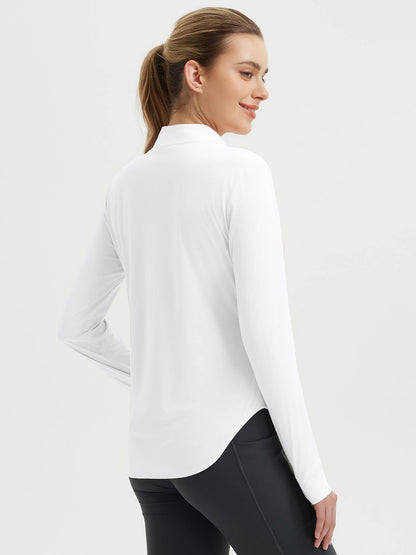 Women's Long-Sleeve Shirt with Rounded Hem and Thumbholes
