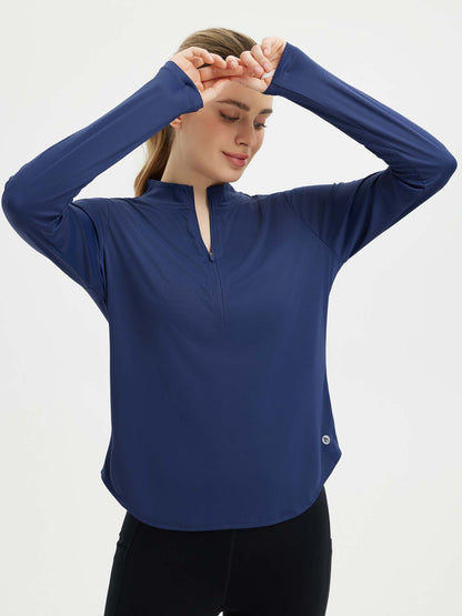 Women's Long-Sleeve Shirt with Rounded Hem and Thumbholes
