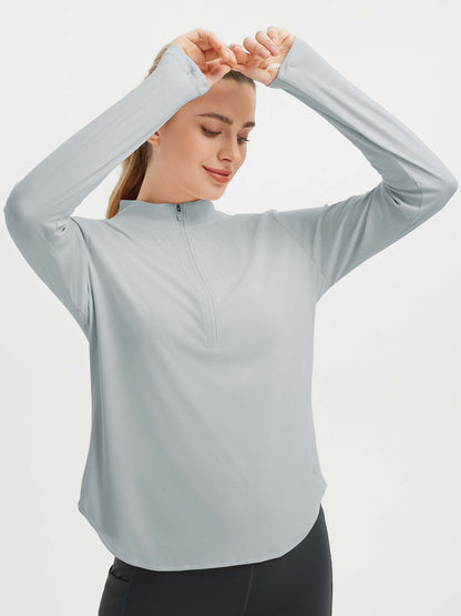 Women's Long-Sleeve Shirt with Rounded Hem and Thumbholes
