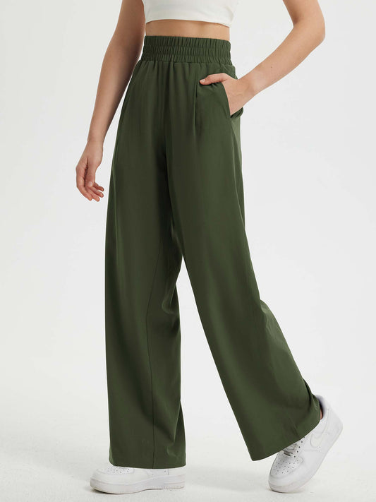 Damen-Hosen mit weitem Bein, Taschen und elastischem Bund