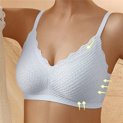 Damen-BH ohne Bügel, nahtlos, weiß, mit Spitzenmuster, komfortabel, stützend, ideal für Alltag, Mode, Unterwäsche, Lingerie.
