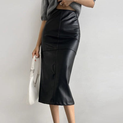 Women's Midi Skirt Slim Fit Back Slit With Seam Details