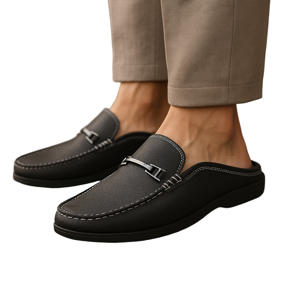 Men's Slip-On Shoes Made of Hand-Sewn Leather with Cushioned Insole and Rubber Sole